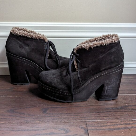 Rag & Bone Black Suede Inez Shearling Desert Clog Boots - Picture 7 of 8